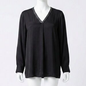 Catherine Malandrino Black Studded V-Neck Blouse Tunic Top Plus Size 2X